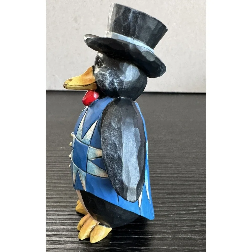 Jim Shore Penguin Tuxedo Top Hat Red Bow Tie & Blue Quilt Vest 3